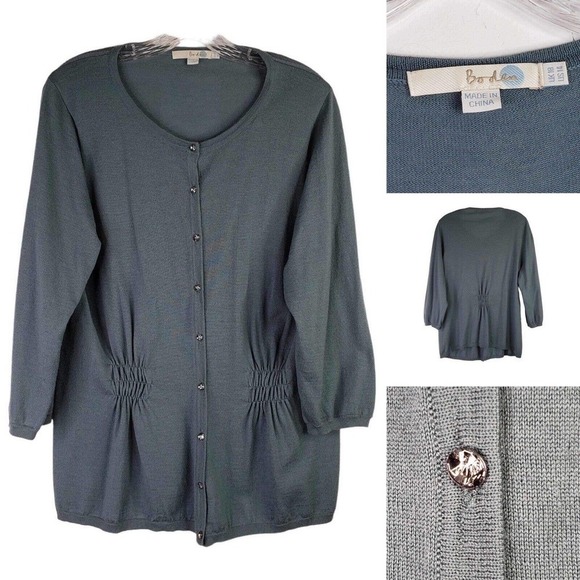 Boden Cardigan Sweater Women’s Size 14 Dusty Blue Gray Merino Wool Button Front - Picture 1 of 8